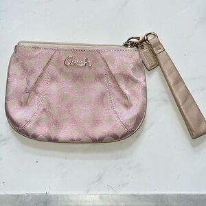 Coach Op Art  Wristlet   light powder pink blush beige leather trim  Goldtone HW